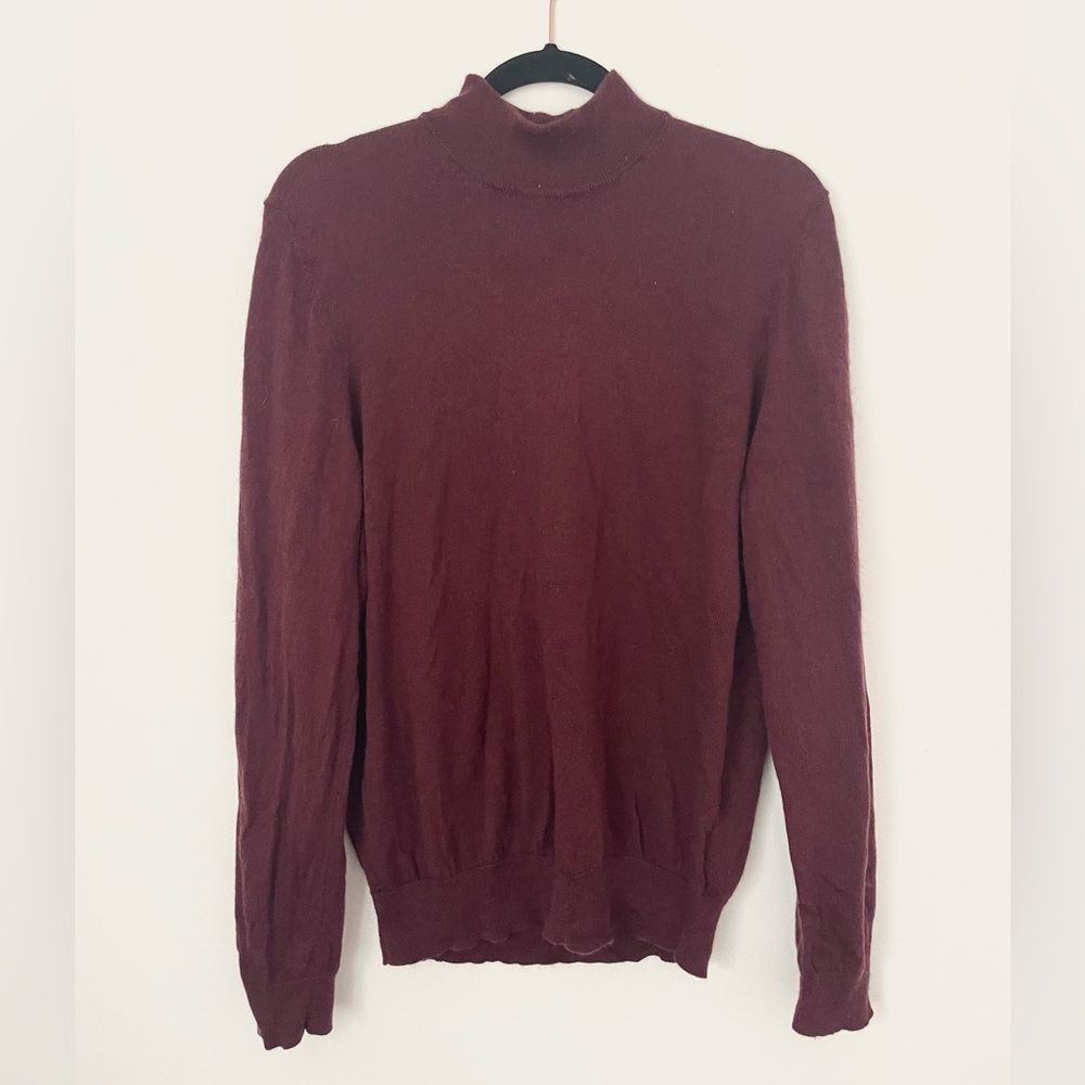 Jos A Bank Traveler Sweater Mens Burgundy Turtleneck 100% Merino Wool Top Medium